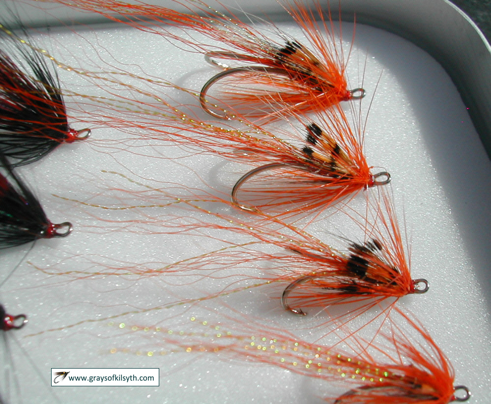 doubles sizes 6 Allys Shrimp Orange x 3 salmon flies 